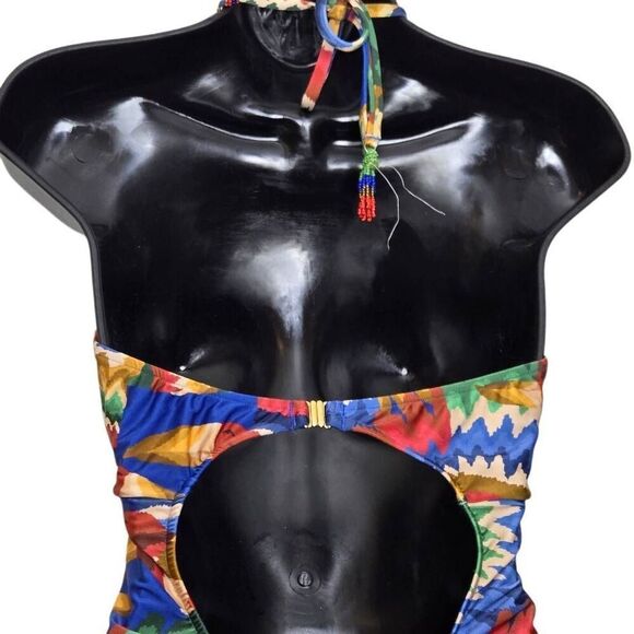 FARM Rio Women’s Size XL Chevron Toucans Halter Neck One-Piece Swimsuit New - Picture 8 of 12